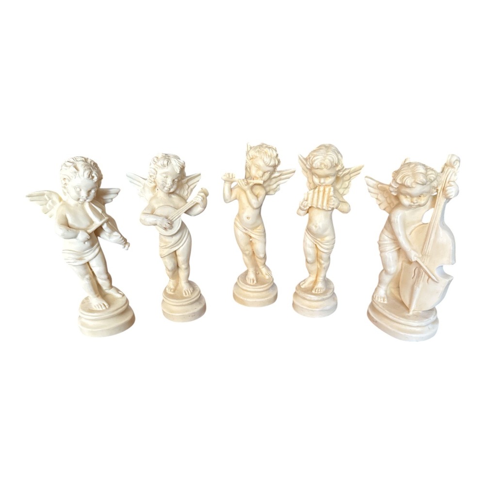 Vintage A Santini Italy Cherub Musical Angel Figurines Set of 5 Alabaster Resin